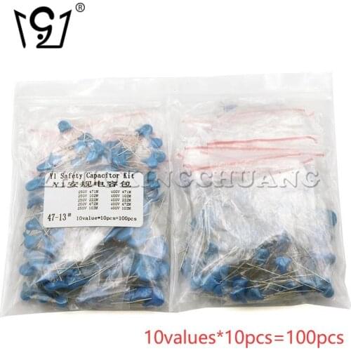 100PCS Y1 safety capacitor package component package 250VAC 400VAC 102K-103K 10values*10pcs