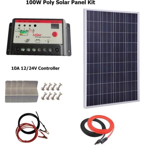 100w Solar Panel Polycrystalline solar panel system kit w/10A LED solar charge controller, cables, Z bracket RV Boat Home