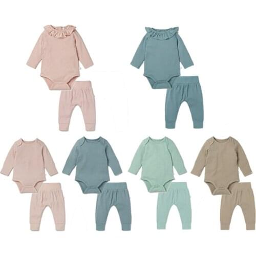 Newborn Baby Boy Girl Suit Long Sleeves Romper+Pant 2PCS Candy Color Cute Outside Clothes Toddler Baby Home Clothes Jumpsuit