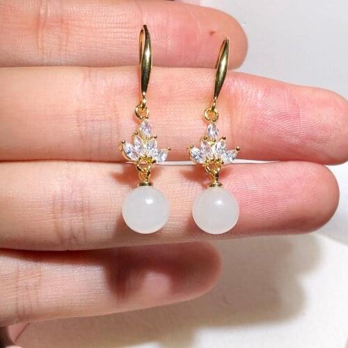 2020 Natural White jade eardrop gold inlaid with jade eardrop Earring Jewelry Jewellery Accessories Earrings For Women Gifts