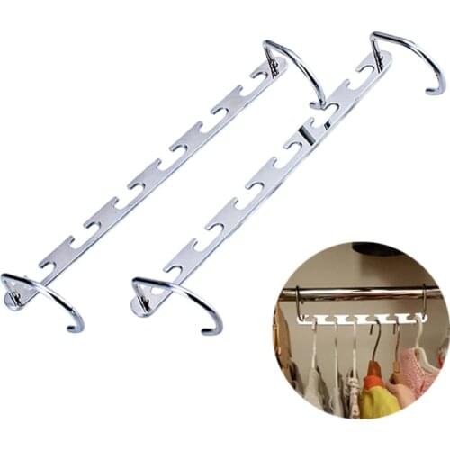 2pcs Multi-function Folding Stainless Steel Hanger Metal 6 Hole Hook Hanger Clothes Rack Organizer Home Wardrobe Storge Racks