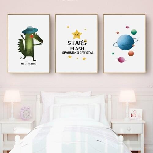 3 Pieces Lovely Fox Star Wall Art Canvas Painting Nordic Poster Decorative Nursery Wall Picture Kids Baby Bedroom Decor