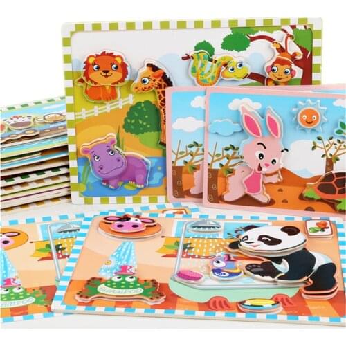 3D animal Puzzle DIY Assembling Puzzles Jigsaw Children Recognition Training Educational Toys
