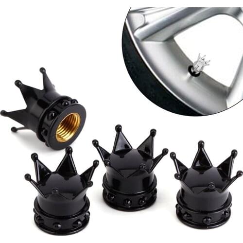 4 crown tire air valve caps black bicycle motorcycle car wheel