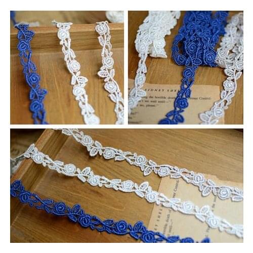 5 Meters White Blue Flower Lace Trim Knitting Wedding Embroidered Diy Handmade Patchwork Ribbon Sewing Supplies Crafts