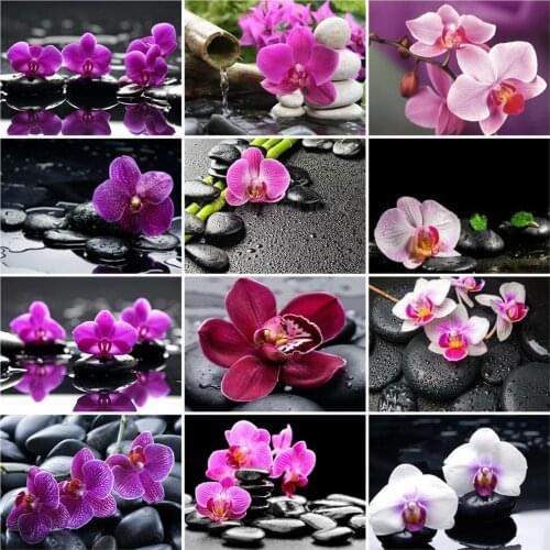 Huacan Diamond Embroidery Kits Cross Stitch Orchid 5D DIY Diamond Painting Mosaic Flower Rhinestone Pictures Home Decor
