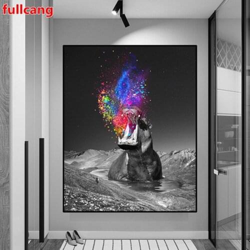 Diy 5d Diamond Painting Fantasy Huge Hippo Cross Stitch Kits Diamonds Embroidery Abstract Animal Rhinestone Decor Art,JX2423