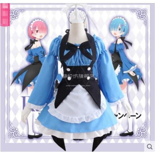 Anime Re:Life in a different world from zero COSPLAY Ram/Rem COS Halloween Party Cosplay Maid wears kimono Lolita dress