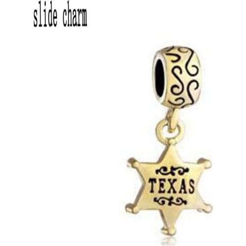 Free shippingFit Pandora charm bracelets Snowflake Star Texas Dangle Charm Bracelet Spacer Golden Beads for jewelry