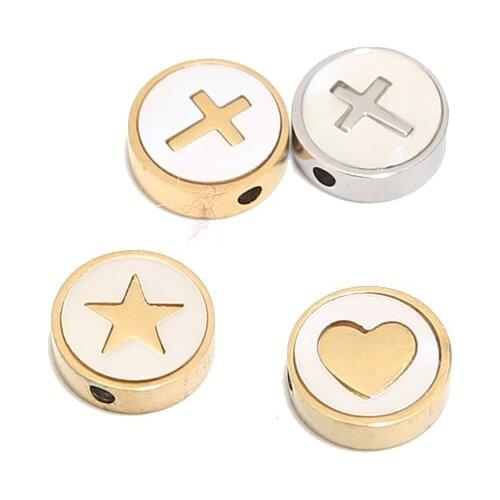 2pc 10MM Stainless Steel 1.5mm Big Hole Charms Gold Cross Star Heart Charm Beads for DIY Necklace Bracelet Jewelry Supplies