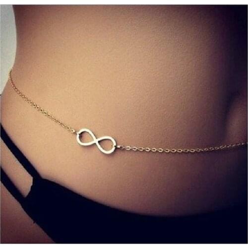 202 New Simple Sexy Gold Beach Lucky Letter 8 Infinity Pendant Belly Chain Body Waist Chain Necklace beach jewelry bodychain