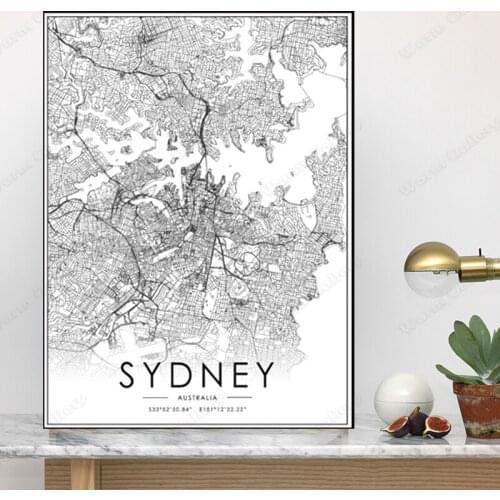 Black and White Australia City Map The Sydney City Map Poster HD Print Wall Art Canvas Nordic Landscape Painting for Home Decor