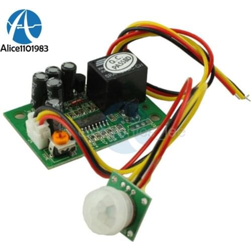 DC 12V PIR IR Pyroelectric Infrared Module Adjustable Relay Output Sensor TOP Automatic Control 100W 5-7m 5LUX-500LUX DIY KIT