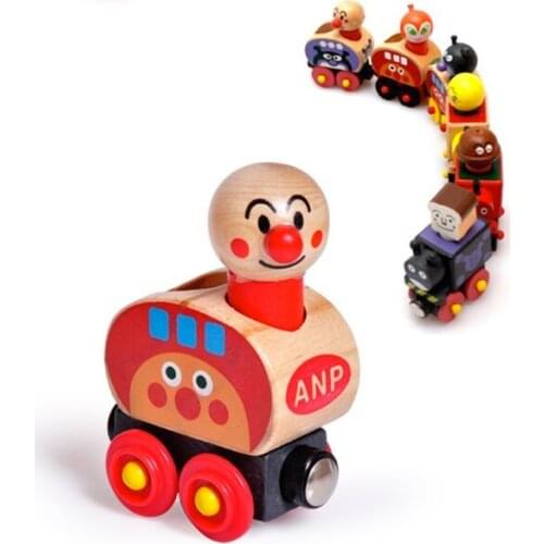 D419 Anpanman Childrens wooden toys, magnetic car can be common with wooden track