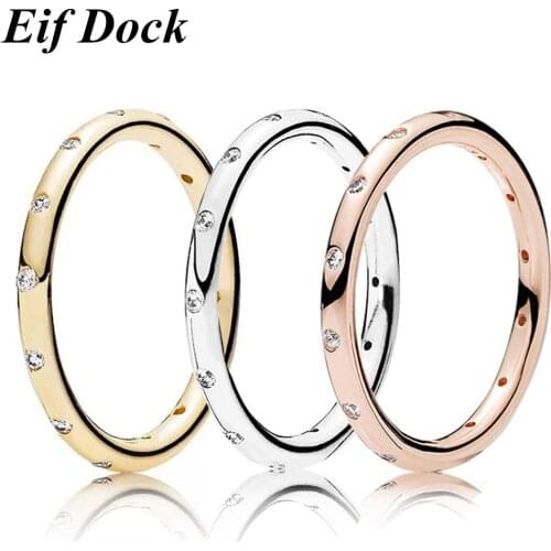 Eif Dock 2mm Minimalist Silver Color Finger Rings for Women and Men Clear CZ Wedding Statement Engagement Jewelry AJ0406