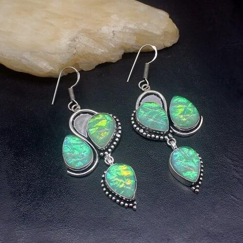 Gemstonefactory Big Promotion Single Unique 925 Silver Vintage Dichroic Glass Women Ladies Gifts Dangle Drop Earrings 20211811