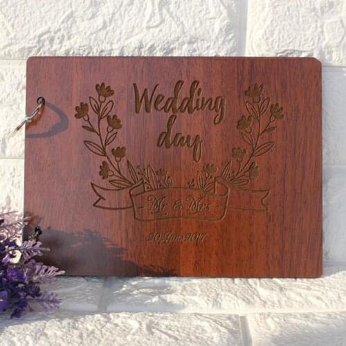 Personalized Wedding Guest Book Alternatives Floral Engraved Wood Guest Book Wedding Album A4 Rustic Wedding Decor