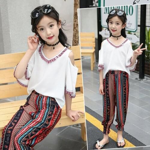 Teenage Girl Summer Clothes Set Fashion Short sleeve Tops + Pants 2Pcs Outfits for Children Kids Girls Clothing Sets