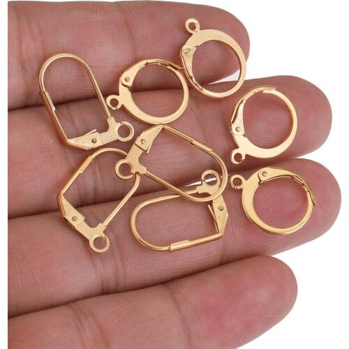 20pcs/lot Stainless Steel Gold Round Earrings Clasps Hooks Hoop Earring Findings for Jewlery Making Supplies Wholesale Bulk