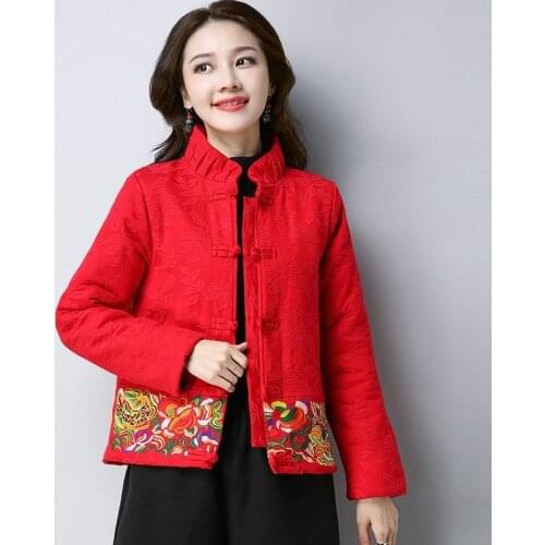 2020 New Year Chinese Style Winter Coat Women Vintage Thick Warm Jacket Tang Suit Loose Casual Outwear Ladies Chinese Tops 11698