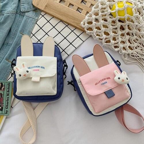 Hot Fashion Zipper Ladies Canvas Bag Women Cute Stitching Color Matching Rabbit Messenger Bag Handbag Single Shoulder Bag