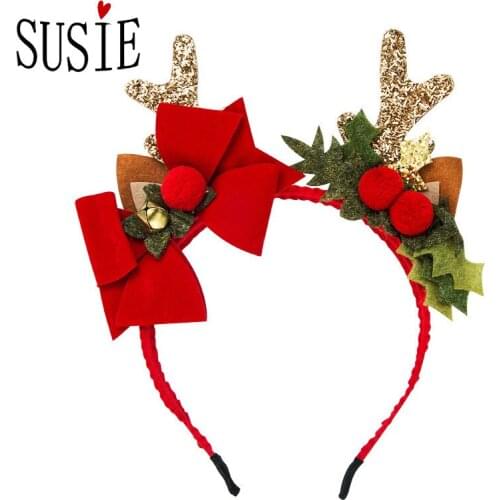 LOVE SUSIE Christmas Hairbands 2020 Fashion Hairwear Bell Hairball Resin Flannel Antler Accessories Jewelry