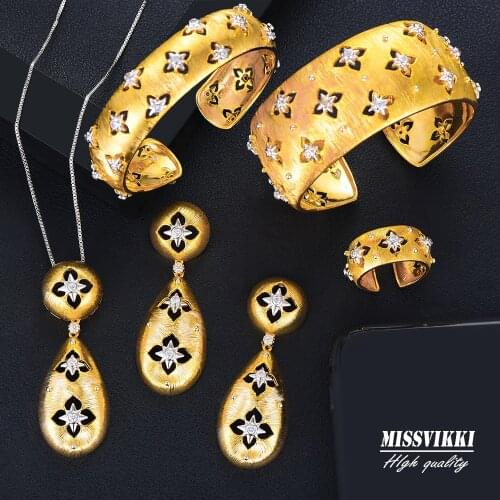Missvikki Luxury Noblewoman Trendy Necklace Bangle Earrings Ring Jewelry Sets For Women Wedding High Quality New Dubai Style