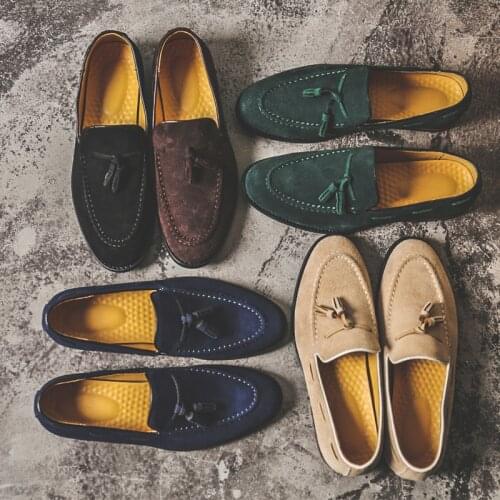 Yomior Vintage Italian Men Shoes Genuine Leather Formal Dress Loafers Tassel Casual Business Work Driving Shoes Flats Wedding