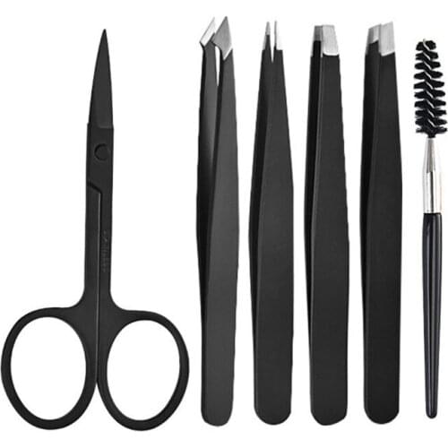 6 /7Piece Professional Stainless Steel Eyebrow Tweezers Set Hair Slant Tool Eyebrow Clip Stickers With Case Makeup Tool Set