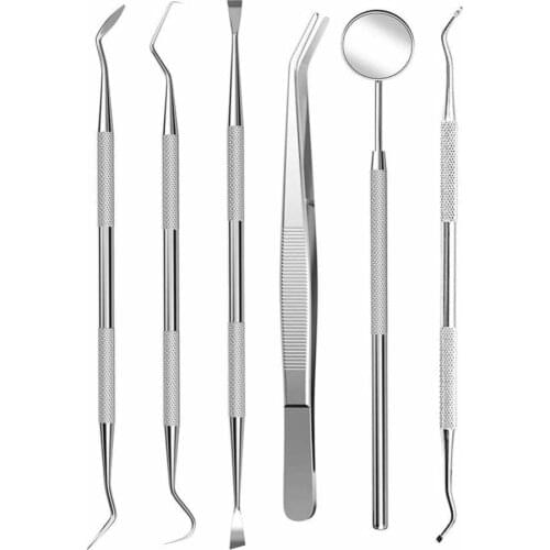 Dental Tools Set Dentist Hygiene Instruments Kit(6pcs) Including Dental Mirror, Tarter Scraper, Pick, Scaler,Tweezer,Forceps