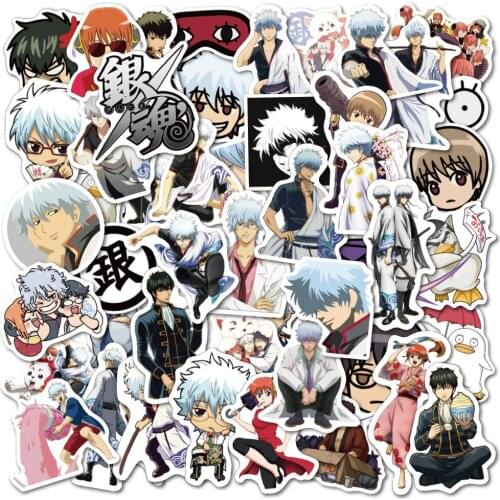 50 pcs GINTAMA Japanese Anime Stickers Vinyl Waterproof Stickers for Kids Teens Adults Luggage Laptop Bike Skateboard Supplies