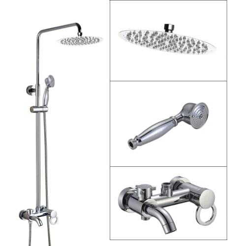 Wall Mounted Bathroom Rain Shower Faucet Set Polished Chrome Brass Handheld Shower Head Single Lever Bath Tub Mixer Tap acy336