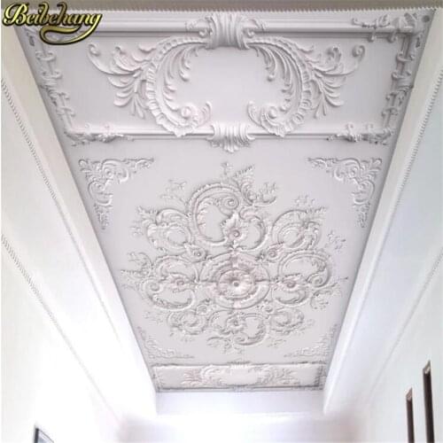 Beibehang Custom European white plaster line carved wallpaper bedroom decor sky ceiling background photo mural wall paper roll