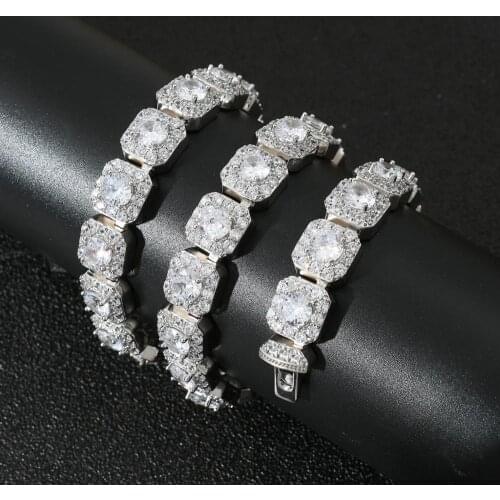 Bling Iced Out Square Necklace Chain Hip Hop Men Jewelry 13MM Cubic Zirconia Choker For Men Rappers Bracelet Gift