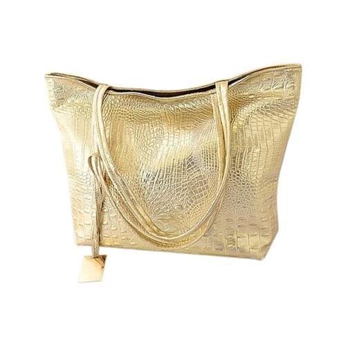 Shoulder Bags Hot Casual Crocodile Women Big Tote Bag Ladies Handbags Bags For Women(Gold)