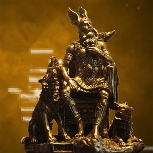 SALES ANTIQUE ODIN STATUE MYTH GOD WARRIOR CHARACTER GERI AND FREKI DECORATIVE RESIN ART&CRAFT HOME ACCESSORIES L3196