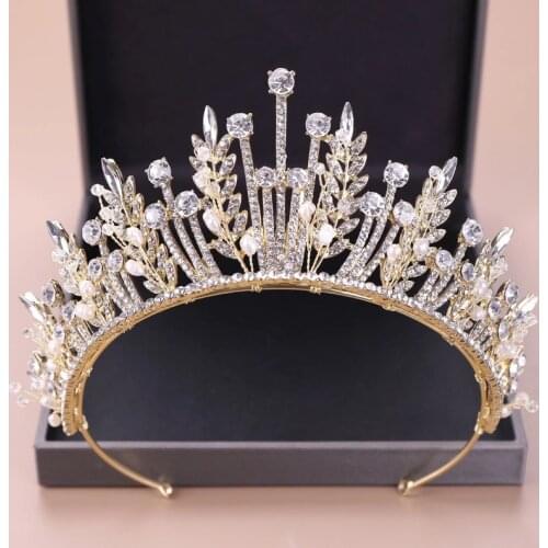 Luxury Rhinestone Crown Shiny Wedding Handmade Pearl Crown Headband Baroque Crown High-end Princess Childrens Hair Accessories