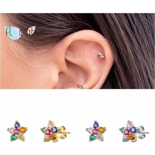 925 Sterling Silver Ear Needle Star Small Stud Earrings For Women Colorful Crystal Earrings Fashion Jewelry Drop Shipping