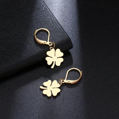 CACANA Clover Chic style Gold Earrings For Women Fashion Dangle Stainless Steel Temperament Earring Engagement Gifts Jewelry