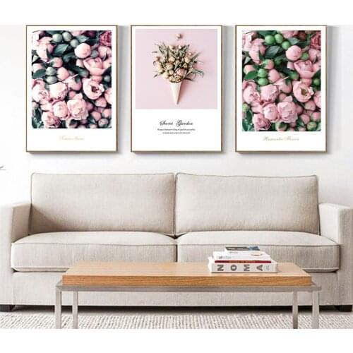 Modern Nordic simple plant rose living room sofa background wall painting dining room bedroom bed canvas decorative painting