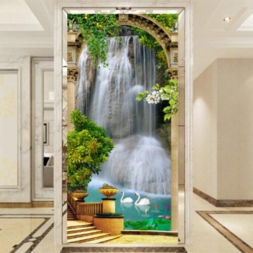 Waterfall Wallpaper Landsides 3D Stereoscopic Entrance Wallpapers Vertical Photo Mural Modern papel adhesivo para muebles