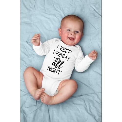 Funny Baby Jumpsuit I Keep Mommy Up All Night Print Newborn Boys Girls Romper Fashion Toddler Long SleevePlaysuit
