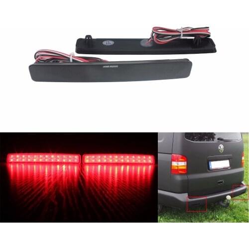 ANGRONG 2x Black Lens Rear Bumper Reflector LED Tail Stop Light For VW T5 Transporter / Caravelle / Multivan 2003-11 Red