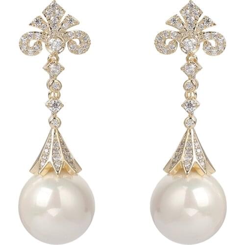 Pearl Cubic Zircon Butterfly Earrings for Wedding, Crystals Wing Earring for Bride, Women Girl Gift CE11208