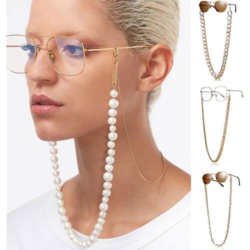 2020 Chic Link Chain Pearl Beads Glasses Chains for Women Metal Sunglasses Cords Casual Cuban Chunky Sunglasses Necklace Jewelry