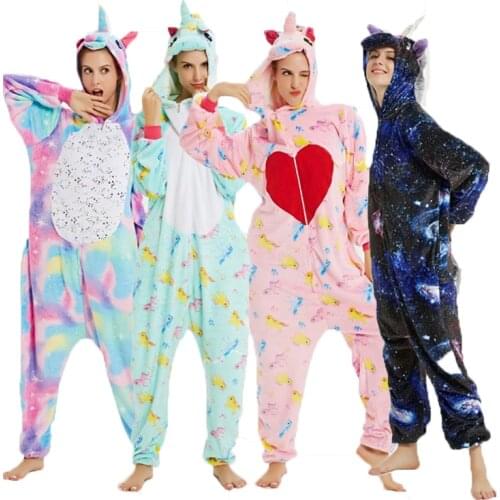 Cartoon Adult Animal Starry Sky Unicorn Kigurumi Onesies For Women Flannel Winter Colorful Soft Sleewear Anime Cosplay Pajamas
