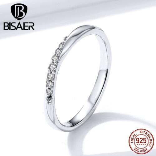 Simple Rings BISAER Hot Sale 925 Sterling Silver Clear Cross Cubic Zircon Finger Rings for Women Sterling Silver Jewelry EFR095
