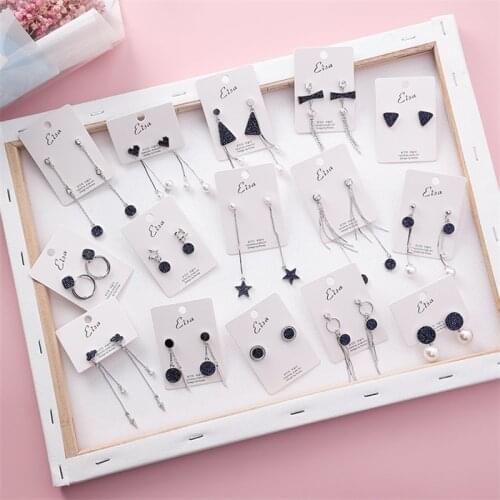 Korean Fashion Quality Elegant Blue Rhinestone Geometry Pearl five-pointed Star love Long Tassel Ladies Earrings Jewelry Female