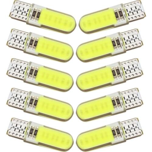 10PCS T10 W5W LED car interior light Silica gel COB marker lamp 12V 194 501 Side Wedge parking bulb canbus auto car styling