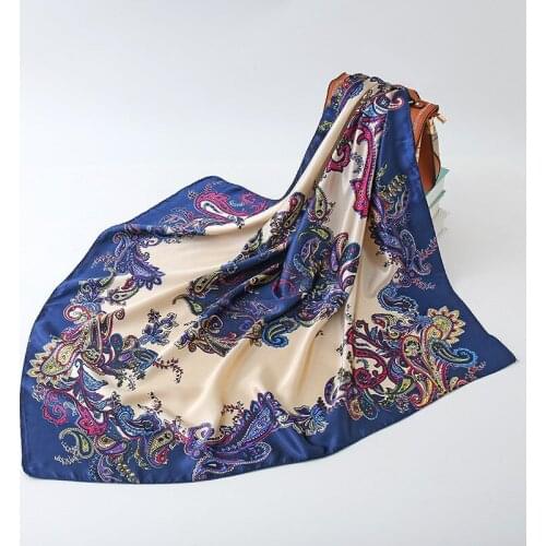2021 Fashion Scarves Women Print Silk Satin Head Scarf Female 90x90cm Luxury Brand Square Shawl Large Hijab Scarfs For Ladies